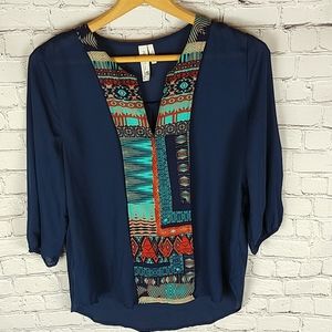 Pink Owl Tunic HighLow Navy Blue Color Block Sz M